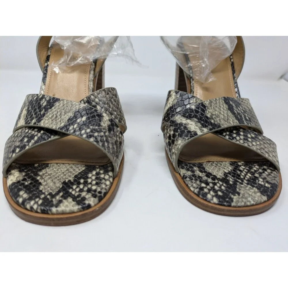 Marc Fisher Orla Ltd Leather Snakeskin Strappy Sandals Wood Heel Size 10